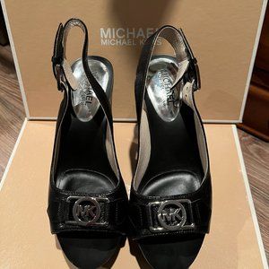 Michael Kors Charm Sling wedge shoes.  6 1/2 Black Leather.  New in box.